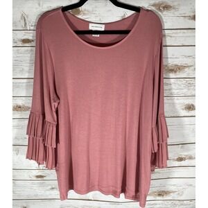 Women's XL Liz Claiborne Rose Pink Pleated Bell‎ Sleeve Blouse Top